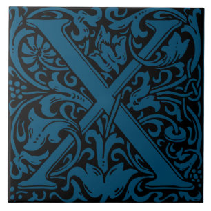 Azulejo Letra X monogramada Art Nouveau de William Morris