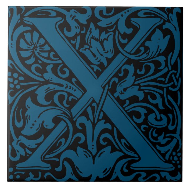 Azulejo Letra X monogramada Art Nouveau de William Morris (Frente)