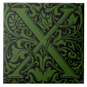 Azulejo Letra X Monogramada Art Nouveau de William Morris