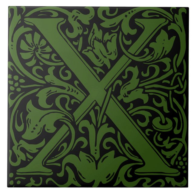 Azulejo Letra X Monogramada Art Nouveau de William Morris (Frente)