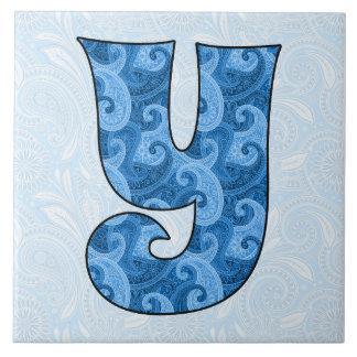 Azulejo Letra Y - mosaico de 6 pulgadas con paisley azul m