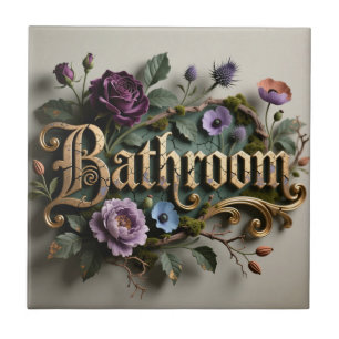 Azulejo Letrero de puerta de baño en oro floral antiguo