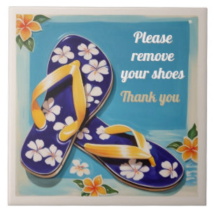 Azulejo Letrero de Quitarse Zapatos Azul Chanclas Hawaiana