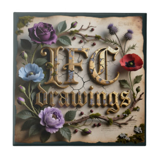 Azulejo Letrero Floral IFC Dibujos Antiguo Oro