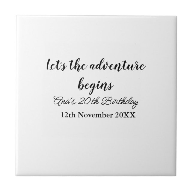 Azulejo lets the adventure begins 20th birthday add name d (Frente)