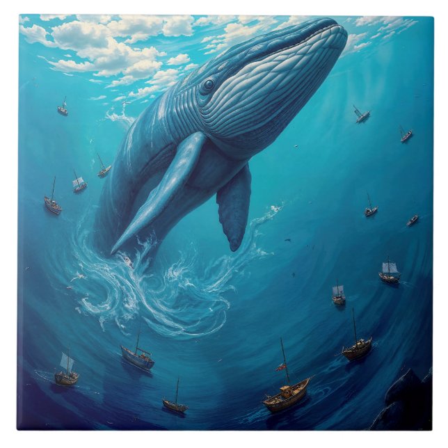 Azulejo Leviathan’s Flight to Freedom – Surreal Whale Art (Frente)