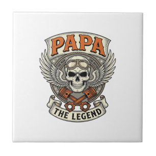 Azulejo Leyenda de cráneo de motociclista Vintage Papa