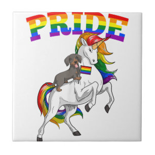 Azulejo LGBT Dachshund Perro Unicornio Orgullo Gay Rainbow