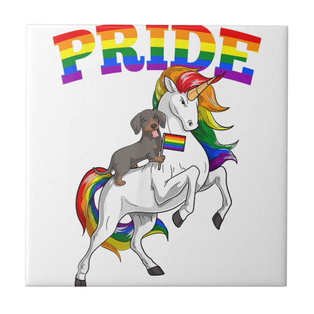 Azulejo LGBT Dachshund Perro Unicornio Orgullo Gay Rainbow (Frente)