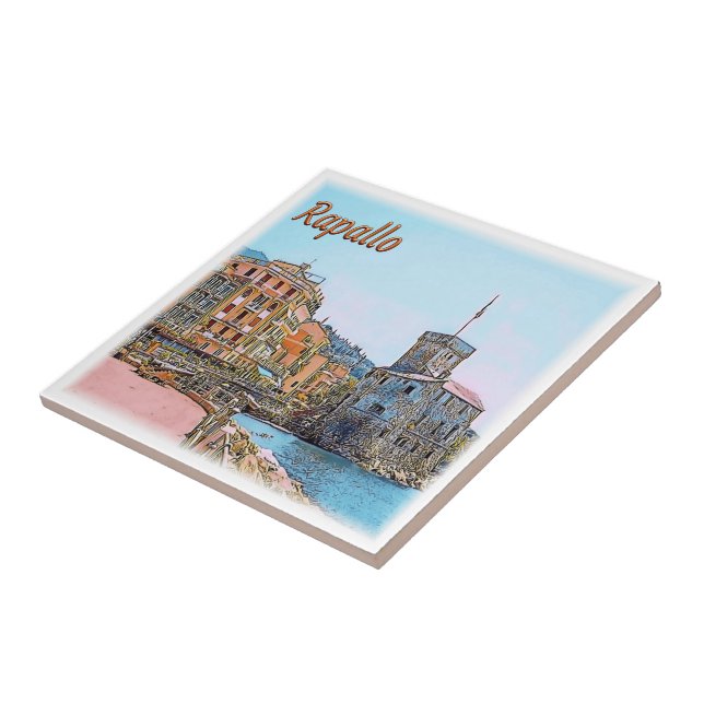 Azulejo LGR038 RAPALLO, Castillo, Liguria, Italia, (Lado)