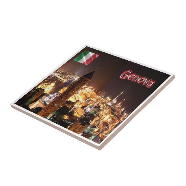 Azulejo LGR149 GENOA, puerto nocturno, Italia, (Lado)