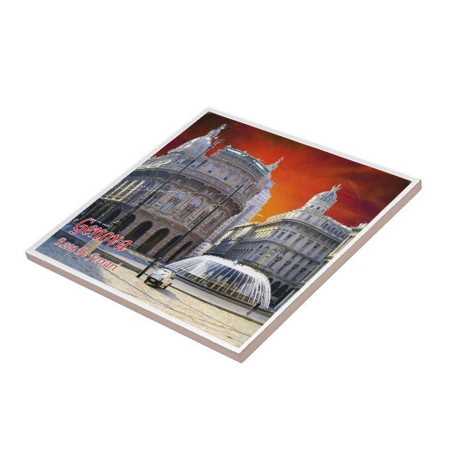 Azulejo LGR158 GENOA, Vista de la Piazza De Ferrari, (Lado)