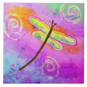 Azulejo Libélula Amarilla Pintura Digital Abstracta