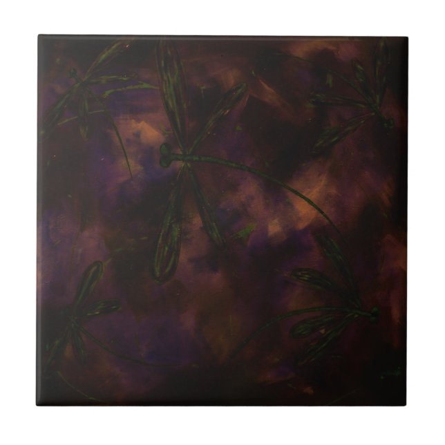 Azulejo Libélula de Fuego en Noche Oscura (Frente)
