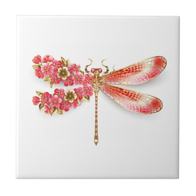 Azulejo Libélula flor con sakura joyería (Frente)