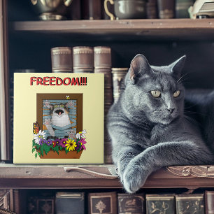 Azulejo Libertad Escape Divertido Gato Amarillo Floral Ven