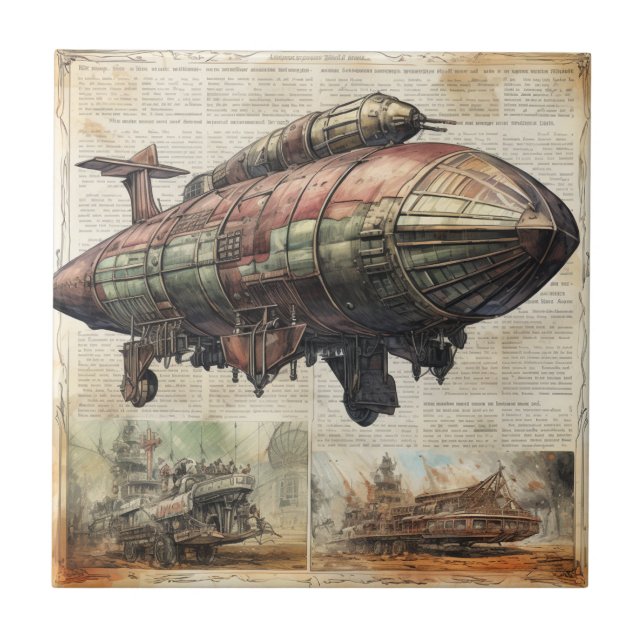Azulejo Libro de cuentos Dirigible Steampunk sobre una ant (Frente)