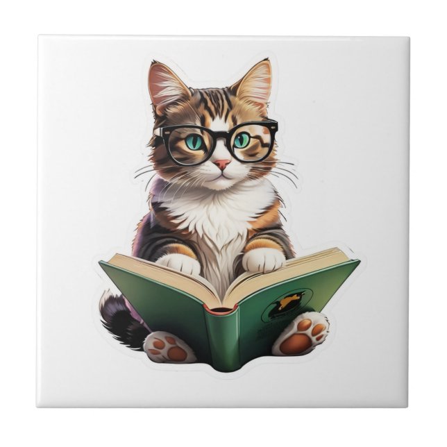 Azulejo Libro de lectura de gatos (Frente)