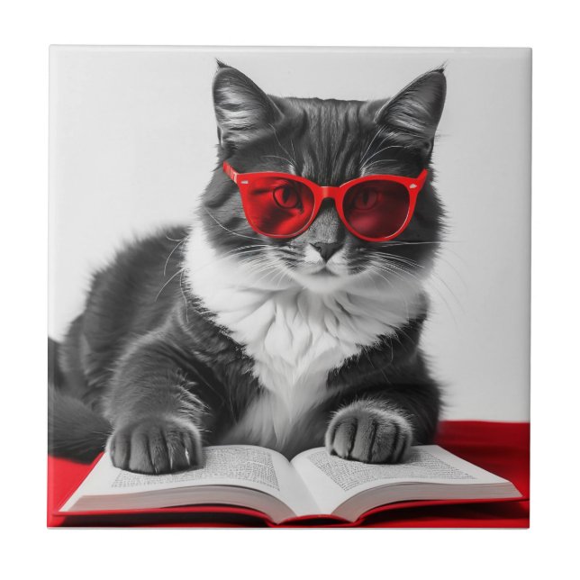 Azulejo Libro de lectura de gatos (Frente)