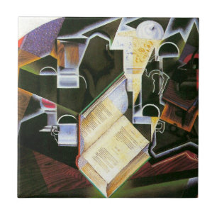 Azulejo Libro, pipa y gafas, Juan Gris, Cubismo vintage