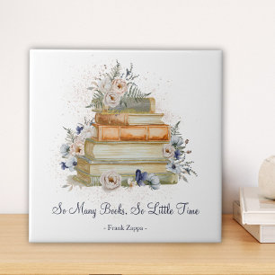 Azulejo Libros Antiguos Flores Beige Azul Cita Personaliza