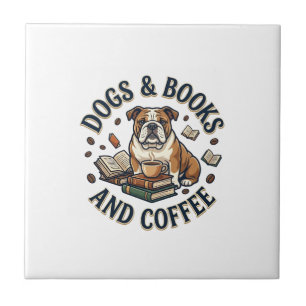 Azulejo Libros de perros Café Bulldog Taza apilada_1