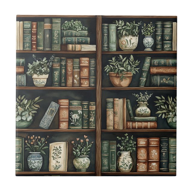 Azulejo Libros y flores mosaico cerámico (Frente)