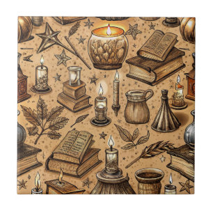 Azulejo Libros y velas de brujería vintage patrón