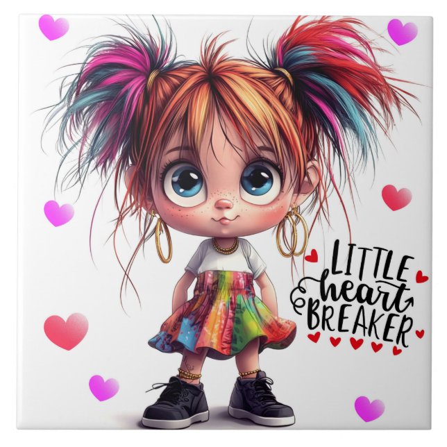 Azulejo Lil Quirky Chica Heartbreak Ceramic Tile (Frente)