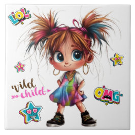Azulejo Lil Quirky Chica Tile de cerámica infantil salvaje