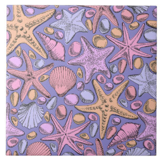 Azulejo Lilac Seashell & Star Bathroom Art