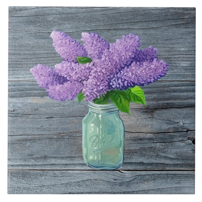 Azulejo Lilacs En Mason Jar Rústico (Frente)