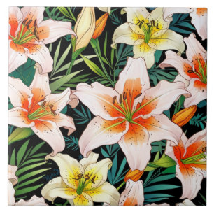 Azulejo Lilies Ceramic Tile