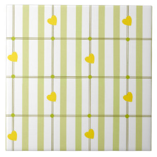 Azulejo Lima Verde Raya y Corazones Amarillos