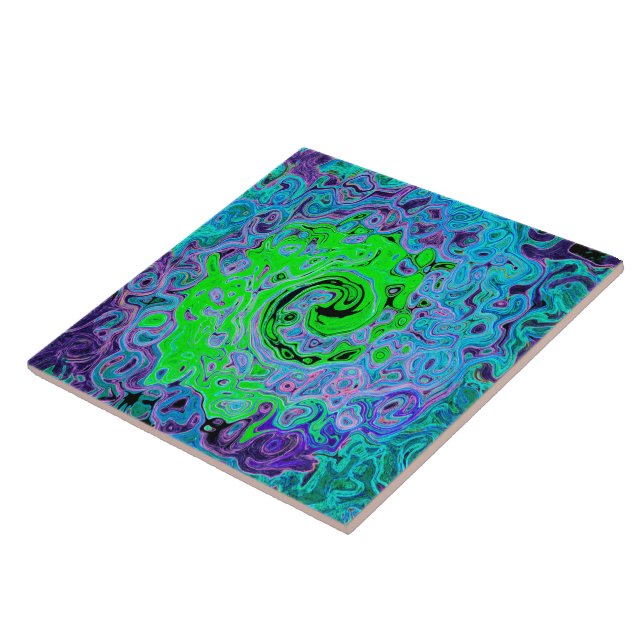 Azulejo Lime Green Groovy Resumen Retro Liquid Swirl (Lado)