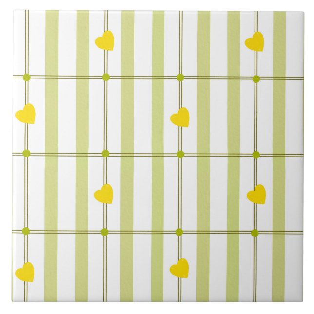 Azulejo Lime Green Stripe and Yellow Hearts  (Frente)