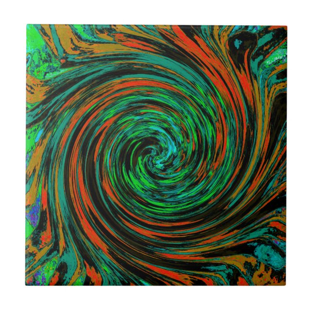 Azulejo Lime Green y Naranja Resumen Retro Twirl (Frente)
