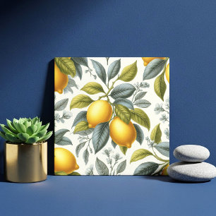 Azulejo Limón Amarillo Vibrante y Botánico Acuarela Azul