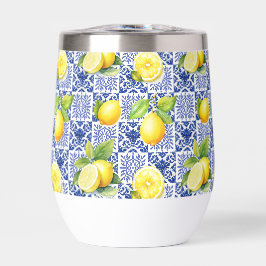 Azulejo Limón Azul Blanco Patrón Mediterráneo Cítr