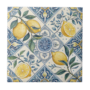 Azulejo Limón de acuarela azul