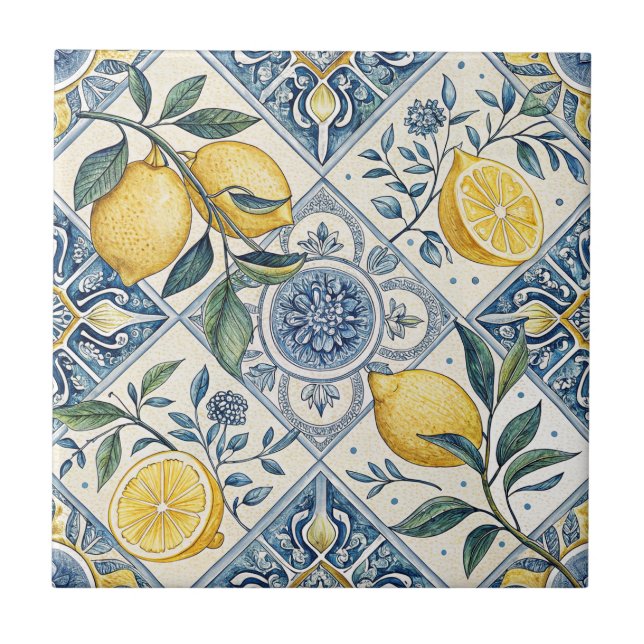 Azulejo Limón de acuarela azul (Frente)