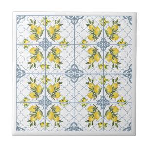 Azulejo Limón de País Francés con Acuarela Azul