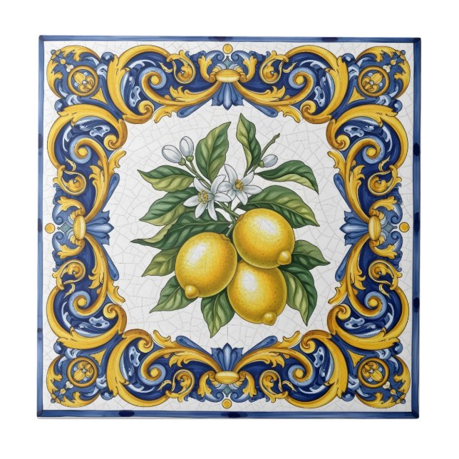 Azulejo Limón Majólica Mediterránea Tradicional (Frente)