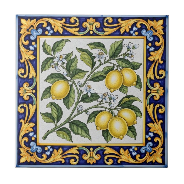 Azulejo Limón tradicional italiano de mayólica (Frente)