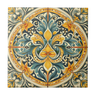Azulejo limón y azul Talavera estampada en Lisboa
