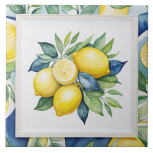 Azulejo Limones Azul Verde Amarillo Blanco Acuarela