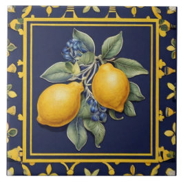 Azulejo Limones Azules Navales y Aceitunas Negras Mediterr