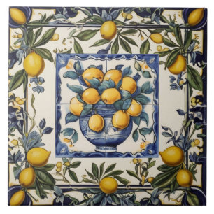 Azulejo Limones españoles en jarrón azul y blanco