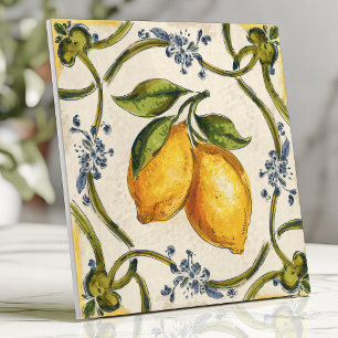 Azulejo Limones sicilianas pintadas a mano y viña floral