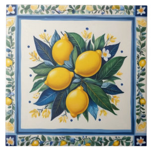 Azulejo Limones Tradicionales Azules Verdes Amarillos Blan